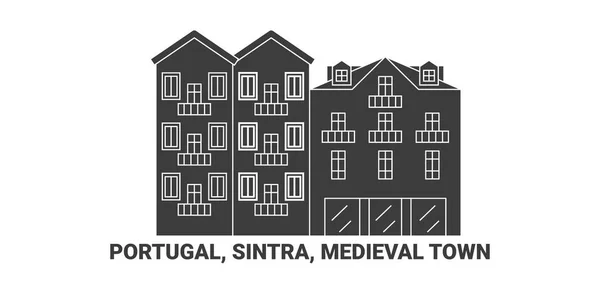 Portugalsko Sintra Středověké Město Cestování Orientační Linie Vektor Ilustrace — Stockový vektor