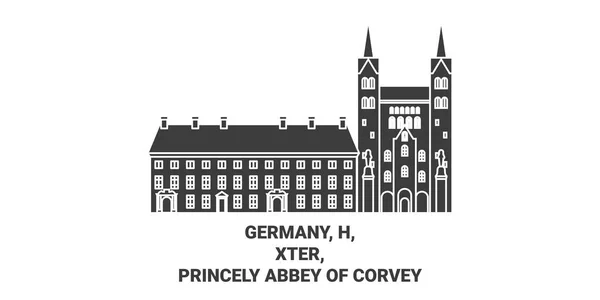 Deutschland Hoxter Fürstliche Abtei Von Corvey Reise Meilenstein Linienvektorillustration — Stockvektor