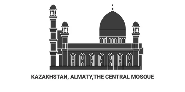 Kazakhstan Almaty Mosquée Centrale Illustration Vectorielle Ligne Repère Voyage — Image vectorielle