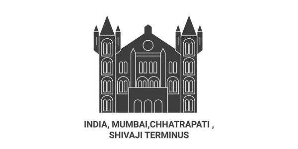 India Mumbai Chhatrapati Shivaji Terminus Viaje Hito Línea Vector Ilustración — Archivo Imágenes Vectoriales