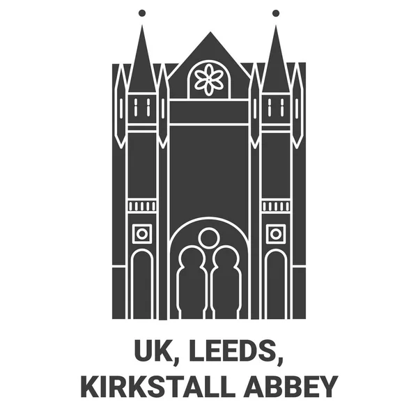 England Leeds Kirkstall Abbey Travel Landmark Line Vector Illustration — Stock Vector