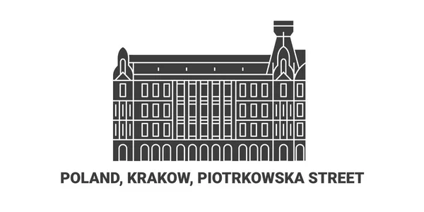 ポーランド クラクフ Piotrkowskaストリート 旅行ランドマークラインベクトルイラスト — ストックベクタ