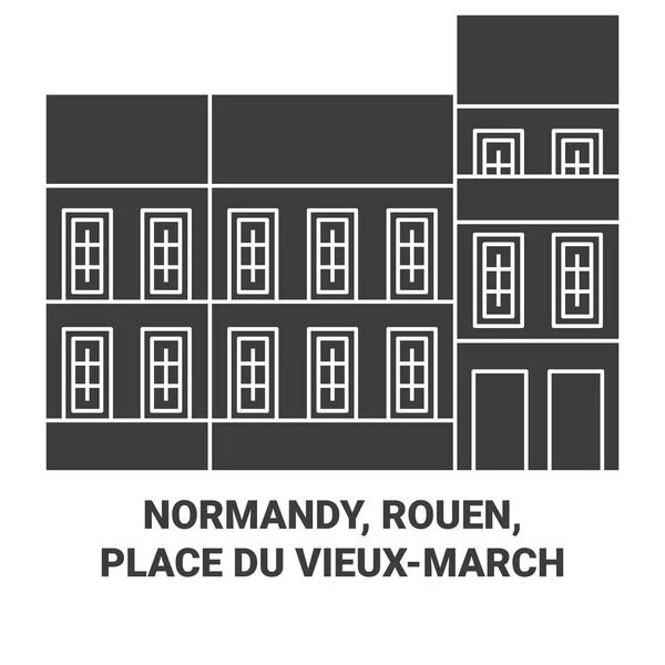 France Normandie Rouen Place Vieuxmarch Voyages Illustration Vectorielle Ligne — Image vectorielle