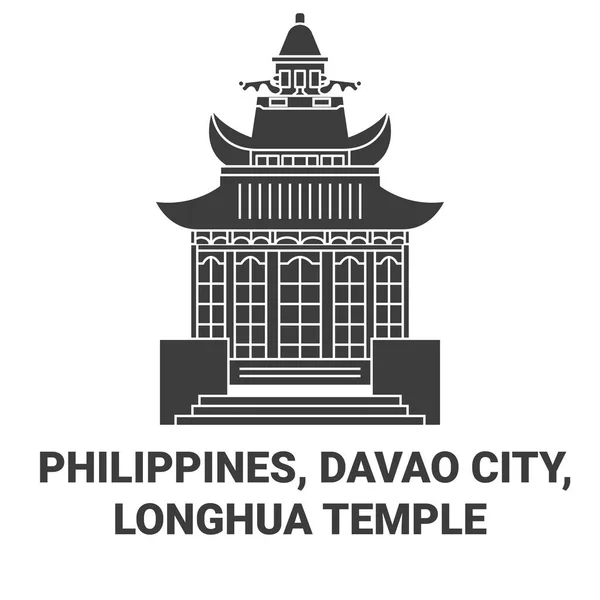 Filipinler Davao Şehri Longhua Tapınağı Seyahat Çizgisi Çizgisi Çizimi — Stok Vektör