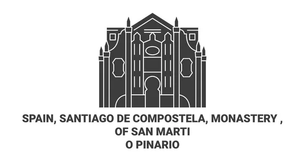 西班牙 Santiago Compostela Monastery San Martio Pinario旅行地标线矢量说明 — 图库矢量图片