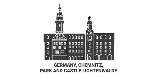 Jerman Chemnitz Park Dan Castle Lichtenwalde Melakukan Perjalanan Garis Vektor - Stok Vektor