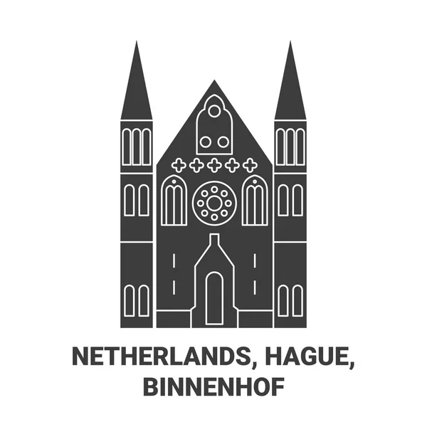 Netherlands Hague Binnenhof Travel Landmark Line Vector Illustration — Stock Vector