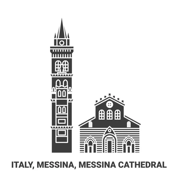 Italy Messina Messina Cathedral Travel Landmark Line Vector Illustration — Stock Vector