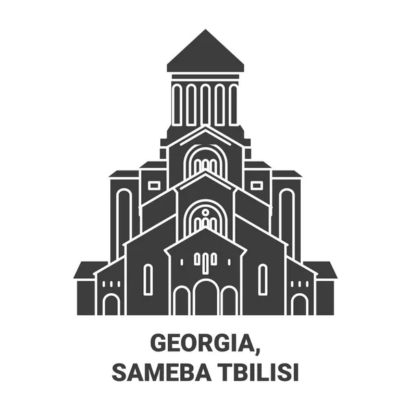 Géorgie Sameba Tbilissi Voyage Illustration Vectorielle Ligne Historique — Image vectorielle