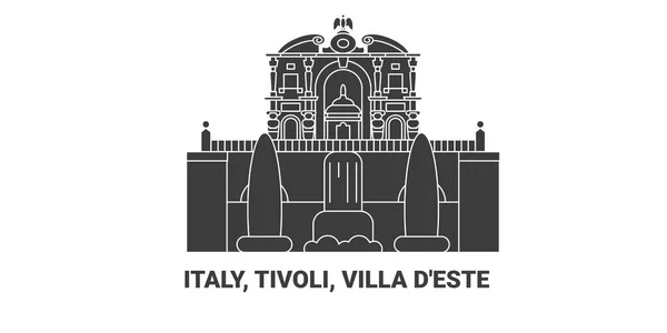 Italy Tivoli Villa Deste Travel Landmark Line Vector Illustration — стоковий вектор