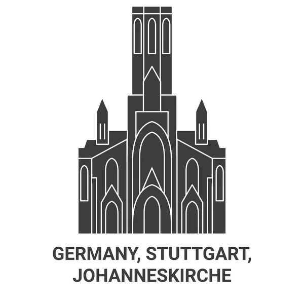 Tyskland Stuttgart Johanneskirche Resor Landmärke Linje Vektor Illustration — Stock vektor
