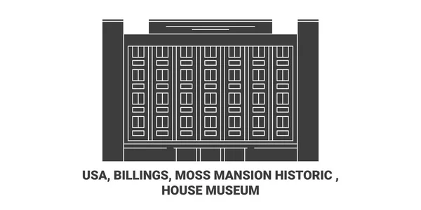 Сша Биллингс Мосс Mansion Historic Дом Музей Путешествия Ориентир Векторной — стоковый вектор