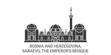 Bosna-Hersek, Saraevo ve İmparatorlar Camii tarihi sınır çizgisi illüstrasyonunda seyahat ediyorlar