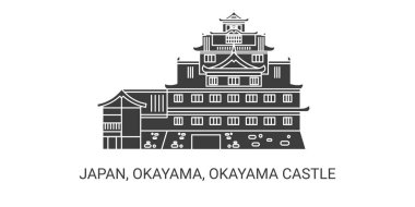 Japonya, Okayama, Okayama Şatosu seyahat çizgisi vektör ilüstrasyonu