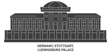 Almanya, Stuttgart, Ludwigsburg Sarayı seyahat çizgisi vektör çizimi