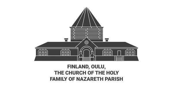 Finlândia Oulu Igreja Sagrada Família Paróquia Nazaré Viagem Marco Ilustração —  Vetores de Stock