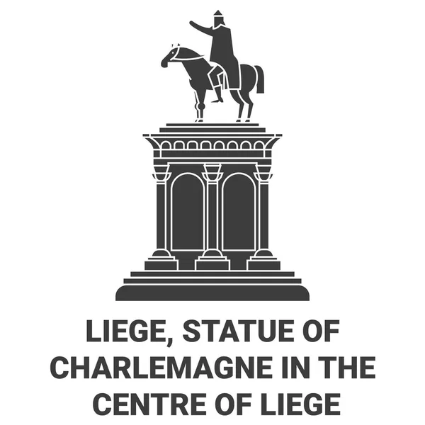Belgium Liege Statue Charlemagne Centre Lige Travel Landmark Line Vector — 스톡 벡터