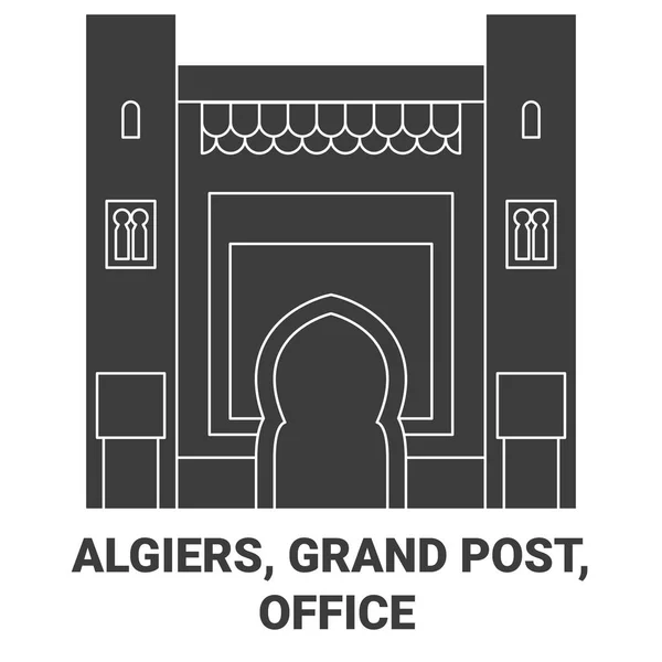 Algiers Grand Post Office Travel Landmark Line Illustration — стоковий вектор