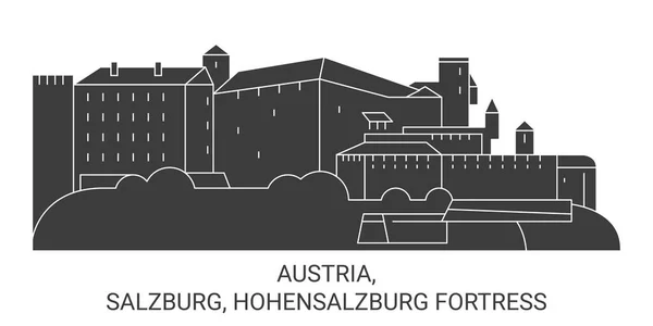 Österrike Salzburg Hohensalzburg Fästning Resa Landmärke Linje Vektor Illustration — Stock vektor