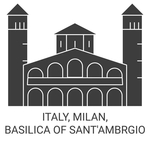 Italia Milán Basílica Santambrogio Recorrido Hito Línea Vector Ilustración — Vector de stock