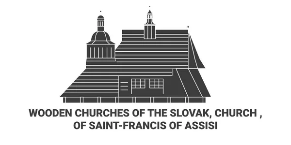 Slovakia Wooden Churches Saintfrancis Assisi Travel Landmark Line Vector Illustration — 스톡 벡터