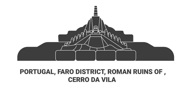 Portugal Distrito Faro Ruínas Romanas Cerro Vila Viagem Marco Ilustração —  Vetores de Stock