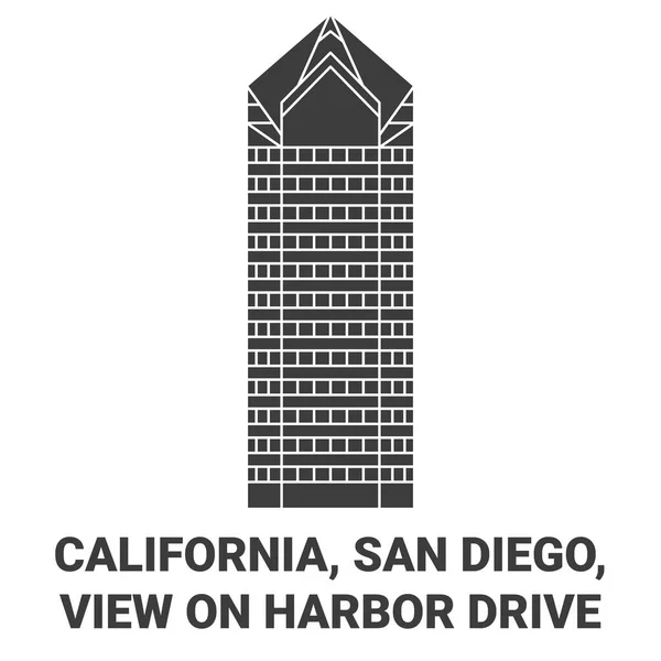Usa California San Diego View Harbor Drive Reiselinje Illustrasjon – stockvektor
