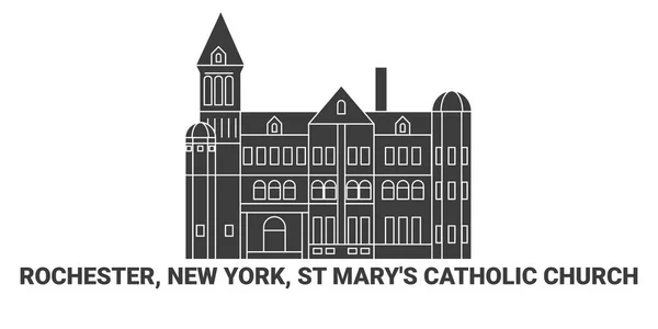 United States Rochester New York Marys Catholic Church Travel Landmark — Stock Vector