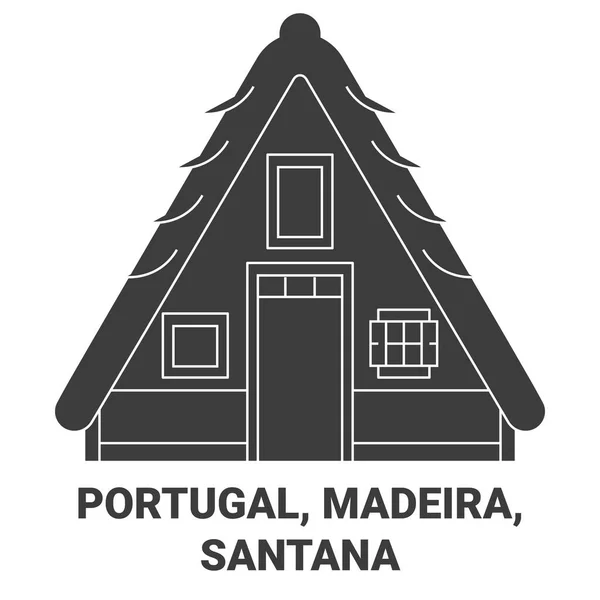 ポルトガル マデイラ サンタナ旅行ランドマークラインベクトルイラスト — ストックベクタ