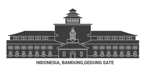 Indonesia Bandung Gedung Sate Ilustrasi Vektor Garis Markah Tanah Perjalanan - Stok Vektor