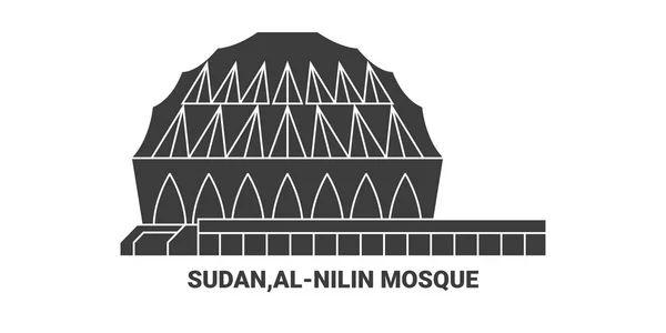 Soudan Mosquée Alnilin Illustration Vectorielle Ligne Repère Voyage — Image vectorielle