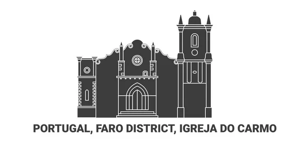 Portugal Distrito Faro Igreja Carmo Viagem Marco Linha Vetor Ilustração — Vetor de Stock