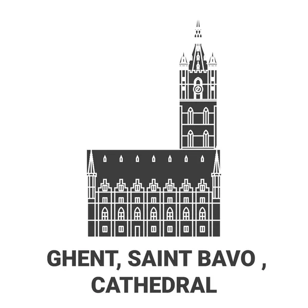 Belgie Ghent Saint Bavo Katedrála Cestovní Orientační Linie Vektor Ilustrace — Stockový vektor