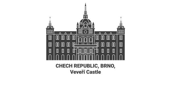 Chech Republic Brno Veveri Castle旅行地标线矢量图解 — 图库矢量图片