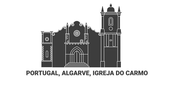 Portugalia Algarve Igreja Carmo Podróż Punkt Orientacyjny Linia Wektor Ilustracja — Wektor stockowy