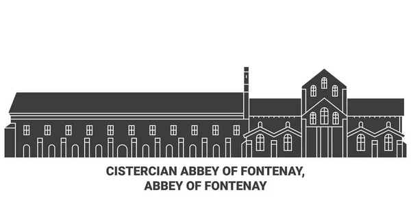 Fransa Fontenay Manastırı Fontenay Manastırı Seyahat Çizgisi Çizelgesi Çizimi — Stok Vektör