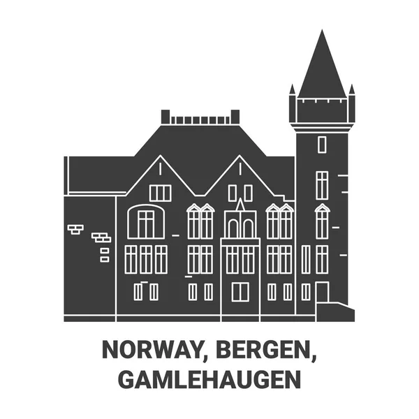 Noruega Bergen Gamlehaugen Viagem Marco Linha Vetor Ilustração — Vetor de Stock