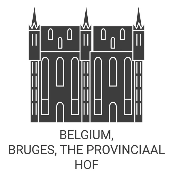 Belgio Bruges Provinciaal Hof Viaggi Landmark Line Vector Illustration — Vettoriale Stock