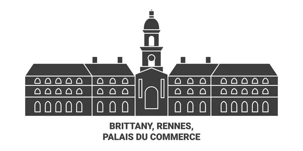 Frankreich Rennes Palais Commerce Reise Meilenstein Linienvektorillustration — Stockvektor