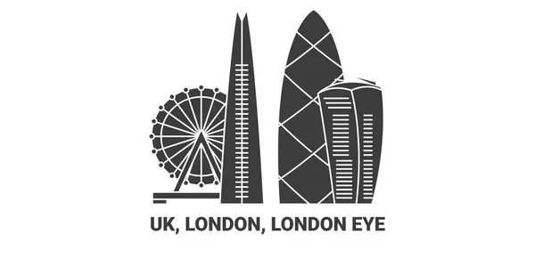 England London London Eye Reise Meilenstein Linienvektorillustration — Stockvektor