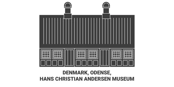 Danimarka Odense Hans Christian Andersen Müzesi Seyahat Çizgisi Vektör Ilüstrasyonu — Stok Vektör