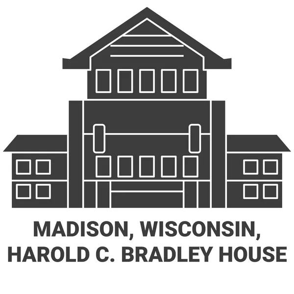 United States Madison Wisconsin Harold Bradley House Travel Landmark Line — Stock Vector