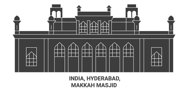 Inde Hyderabad Makkah Masjid Voyage Illustration Vectorielle Ligne Historique — Image vectorielle