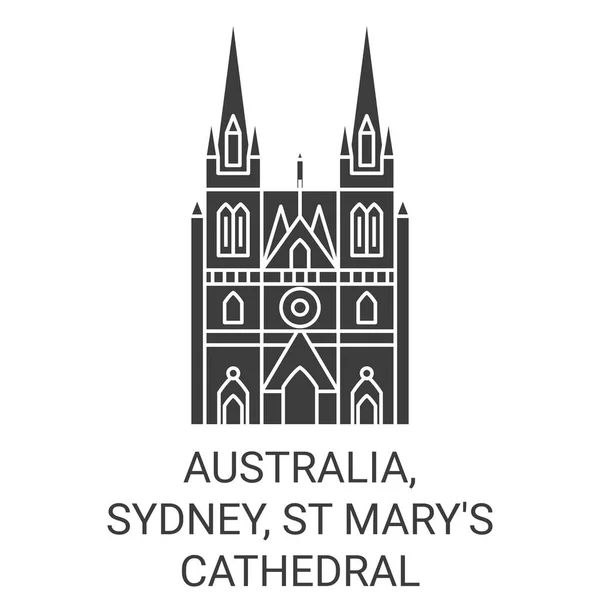 Australia Sydney Marys Catedral Viaje Hito Línea Vector Ilustración — Vector de stock