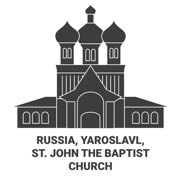 Rusia Yaroslavl San Juan Iglesia Bautista Viaje Hito Línea Vector — Vector de stock
