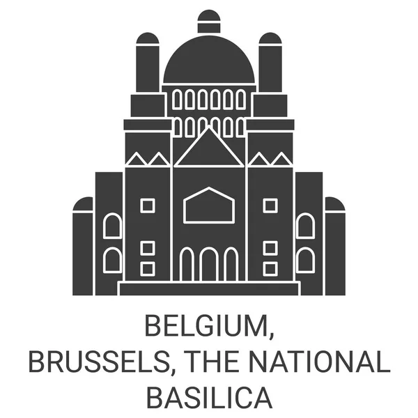 Bélgica Bruxelas Basílica Nacional Viagem Marco Linha Vetor Ilustração —  Vetores de Stock