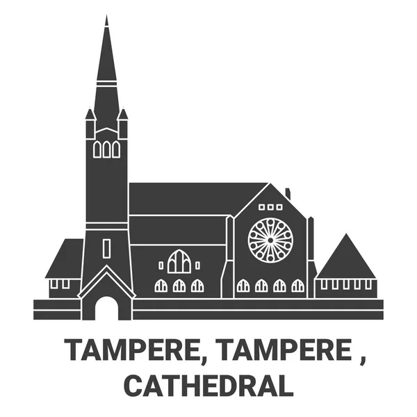 Finlandiya Tampere Tampere Katedral Seyahat Tarihi Çizgisi Çizimi — Stok Vektör