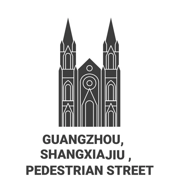 China Guangzhou Shangxiajiu Pedestrian Street Travel Landmark Line Vector Illustration — Stock Vector