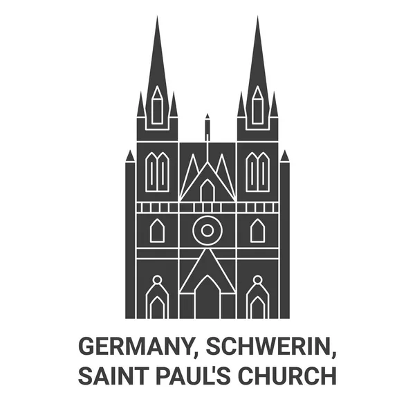 Tyskland Schwerin Sankt Pauls Kyrka Resa Landmärke Linje Vektor Illustration — Stock vektor
