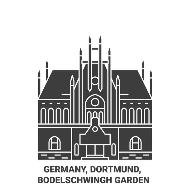 Tyskland Dortmund Bodelschwingh Trädgård Resa Landmärke Linje Vektor Illustration — Stock vektor